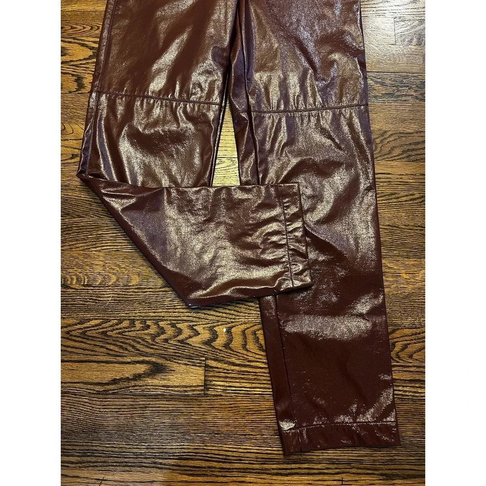 Wilfred Aritzia Pants Women's Glossy Faux Leather Brown Red High Rise Size 6‎